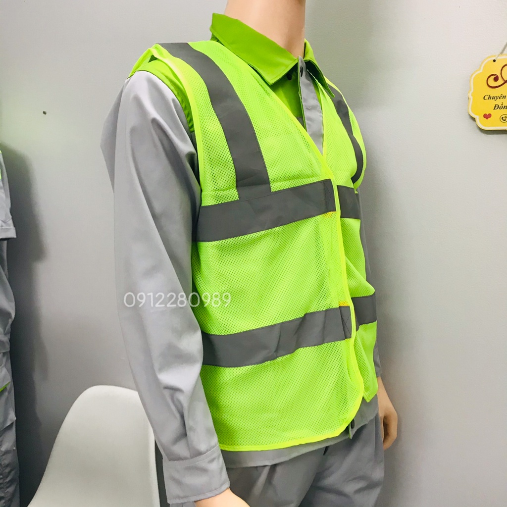 Áo ghi lê bảo hộ lao động gắn phản quang vải lưới thoáng mát - Áo kỹ thuật _ Hình chụp thật