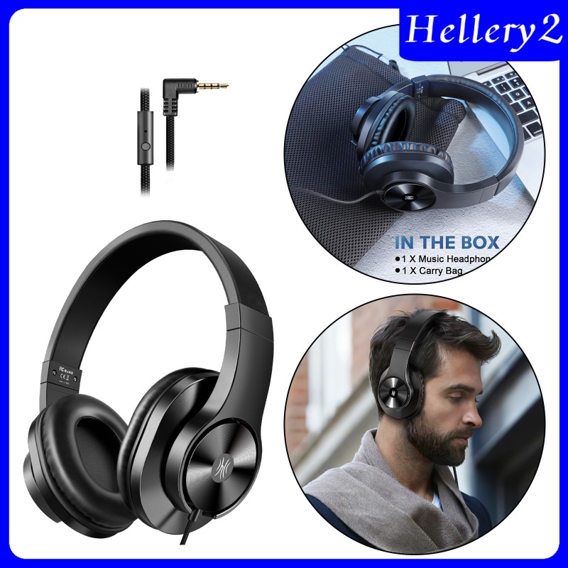 [HELLERY2] Wired Headphones Over Ear Headset w/ Microphone Stereo Bass Earphone