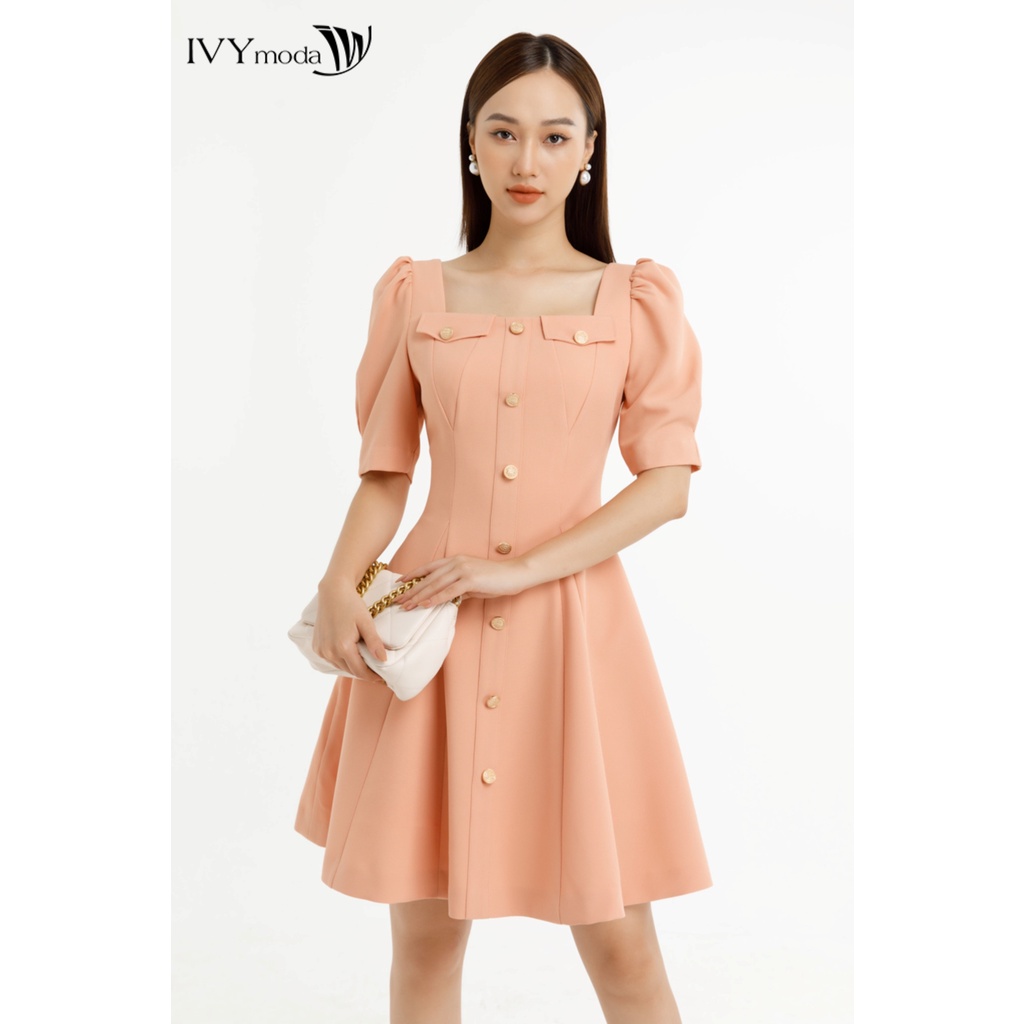 Đầm xòe phối khuy IVY moda MS 48M7783