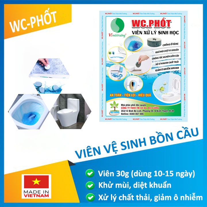 Viên vệ sinh tẩy rửa thả bồn cầu, khử mùi toilet, xử lý chất thải hầm cầu - Viên nén sinh học vi sinh, sản xuất VN