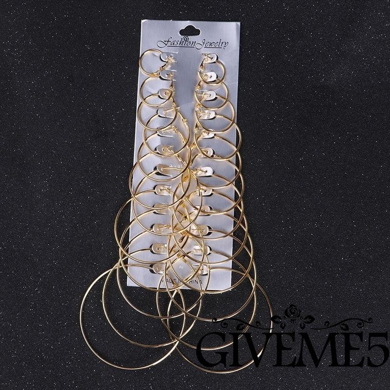 Set 12 đôi bông tai nữ thời trang hình tròn nhiều kích cỡ