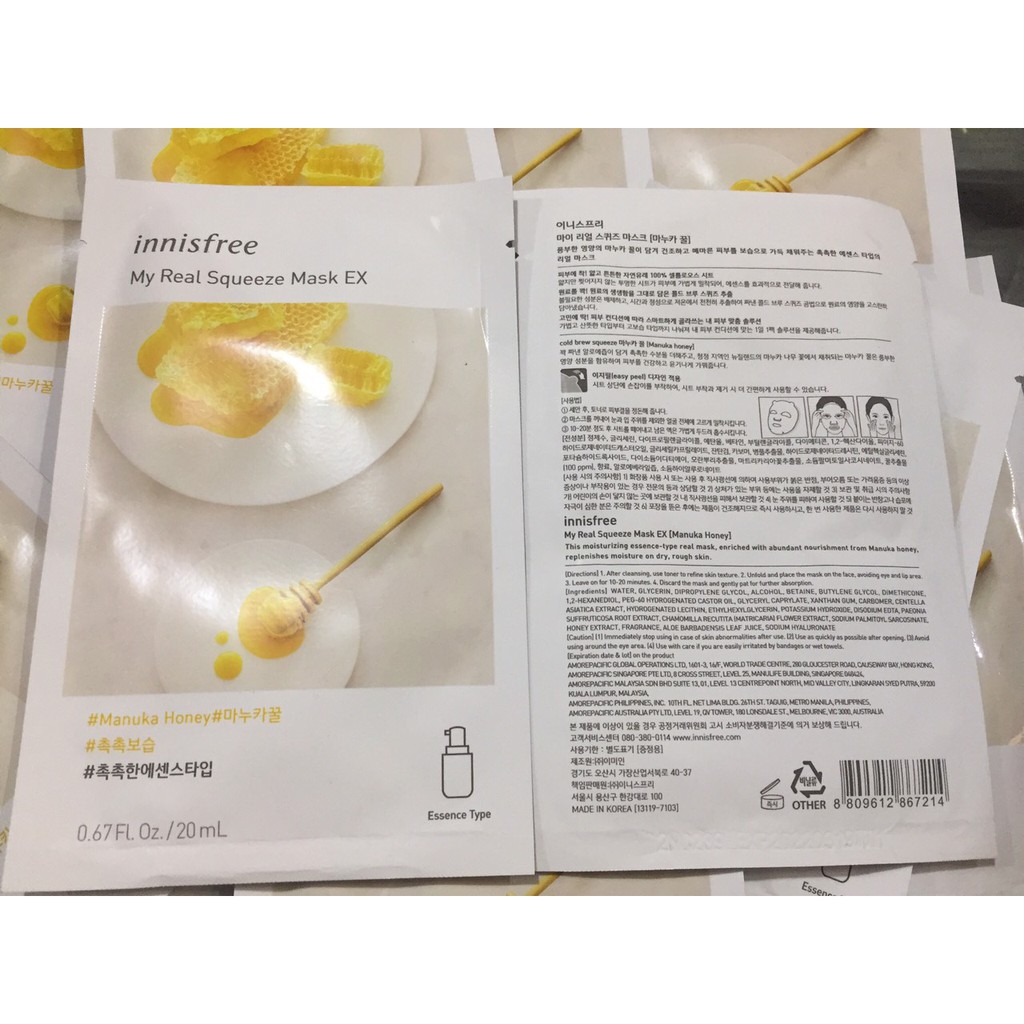 Mặt nạ dưỡng ẩm từ mật ong It’s Real Squeeze Mask-manuka Honey Innisfree (20ml)