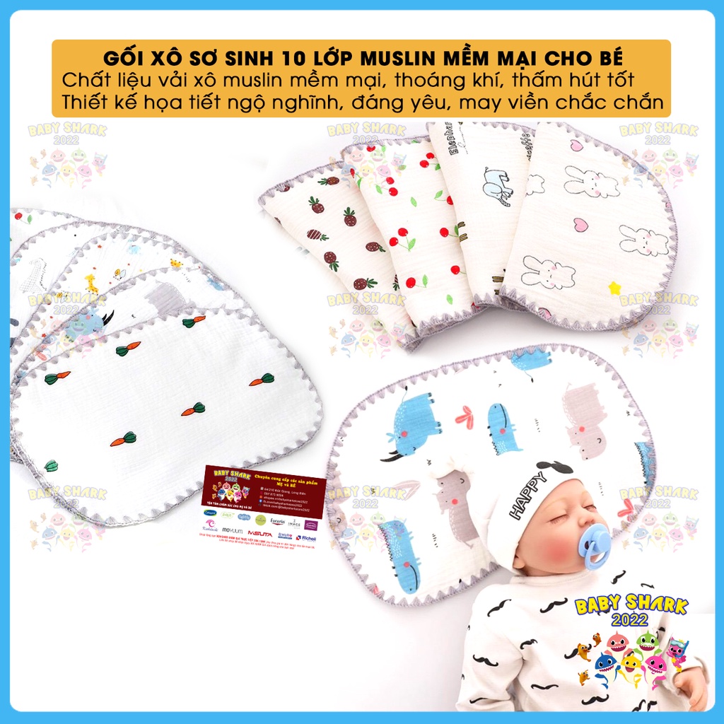 Gối xô sơ sinh, Gối xô sợi tre 10 lớp Muslin cho bé sơ sinh mềm mại, thấm hút mồ hôi tốt KT 20x40cm