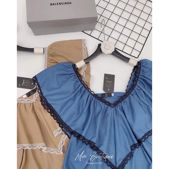Set đồ nữ áo bèo viền ren sooc sịn hàng quảng châu cao cấp | BigBuy360 - bigbuy360.vn