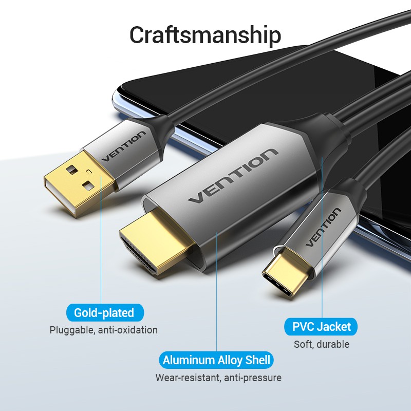 Type C - Cáp chuyển USB Type C to HDMI 2.0 kèm USB nguồn Vention