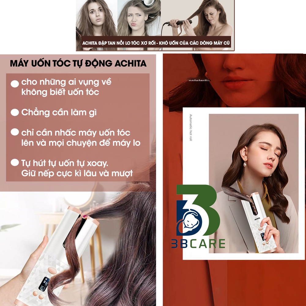 Máy uốn tóc mini ACHITA A10 không dây, lõi gốm tourmalin giúp bảo vệ tóc - shop 3B Care