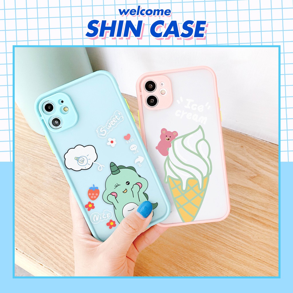 Ốp lưng iphone Kem & Dino nhám viền nổi cong 5/5s/6/6plus/6s/6splus/7/7plus/8/8plus/x/xr/xs/11/12/pro/max/plus/promax | BigBuy360 - bigbuy360.vn