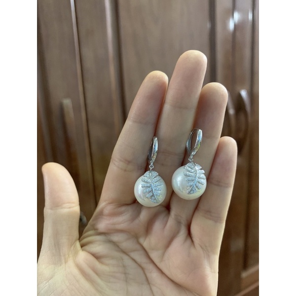 khuyên tai treo ngọc trai nhân tạo viên to nặng bóng đẹp bạc phủ vàng trắng cao cấp