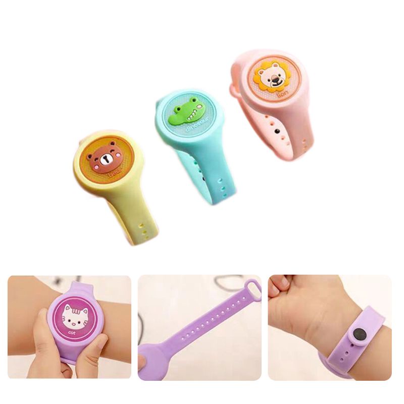 Set 3 Đồng Hồ Đeo Tay Chống Muỗi Họa Tiết Hoạt Hình Có Đèn LED Phát Sáng Cho Bé