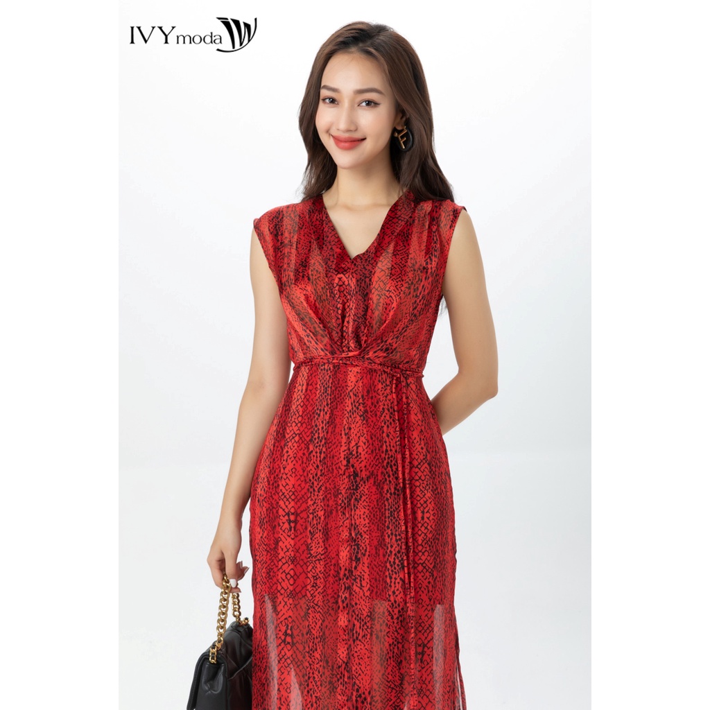 Đầm cổ V phối dây lưng IVY moda MS 41M7376