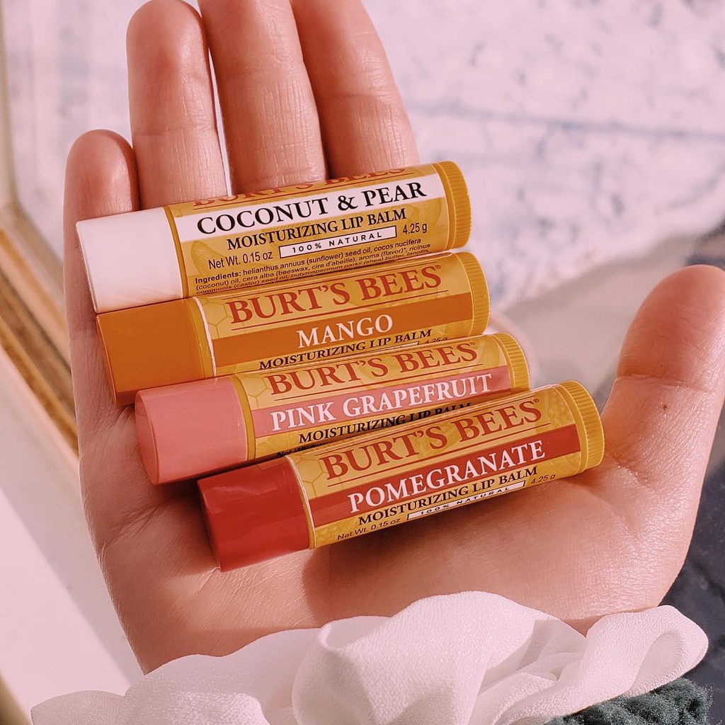 Son Dưỡng Môi Burt Bees (Americarevn - Moisturizing Lip Balm dưỡng môi, son dưỡng không màu- Đủ Mùi- Bill Mỹ)