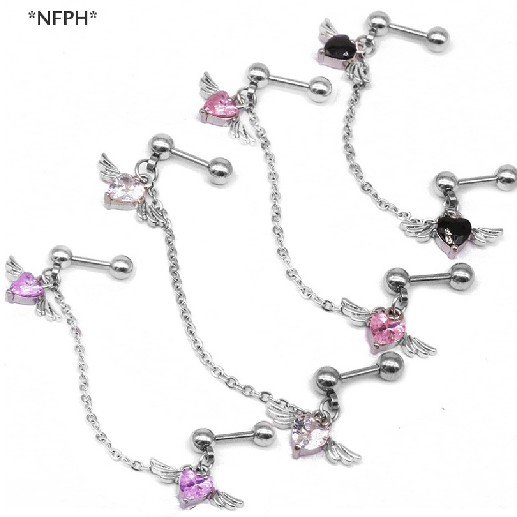 [NFPH] Khuyên Tai Dạng Chuỗi Đôi Cánh Thiên Thần Trái Tim Đôi Helix [Hot