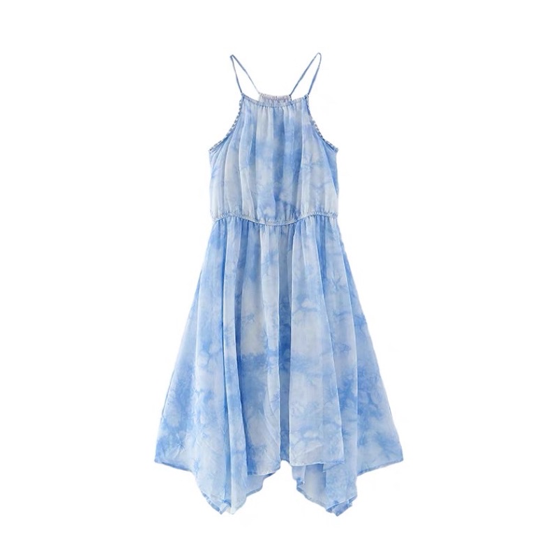 Đầm maxi HM xanh loang lệch tà cho bé gái siêu xinh