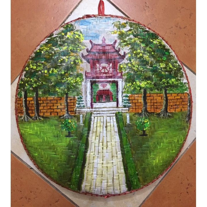 Tranh vẽ Hồ gươm, phố cổ size 45cm trên mẹt tre