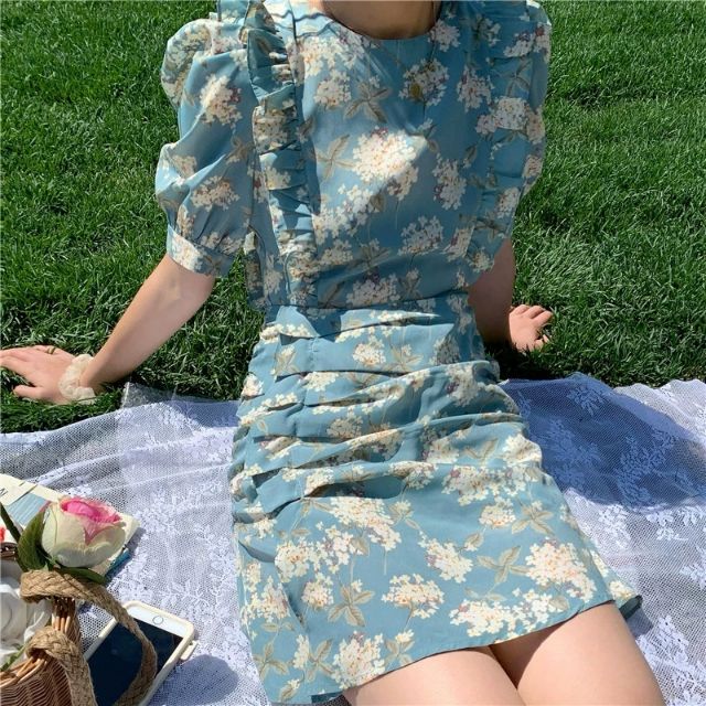 [FREESHIP] váy hoa nhí  chữ A màu xanh cao cấp | BigBuy360 - bigbuy360.vn