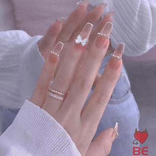 YADORNOS Bộ 24 móng tay giả dán keo nghệ thuật kiểu dài che hết móng đính đá giả kim cương tinh tế cho bạn gái