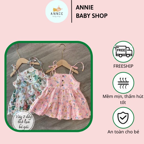 Đầm bé gái hai dây buộc vai họa tiết hoa nhí, size 8-18kg - VA01