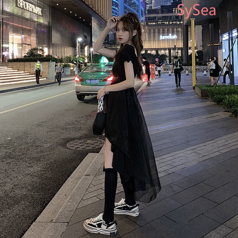 Đầm Ngắn Tay Thiết Kế Bất Đối Xứng Thời Trang Mùa Hè Cho Nữ