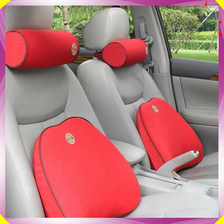 Bộ gối tựa đầu và lưng trên xe hơi, ô tô chất liệu cao su non cao cấp - 4 màu: Đen, Đỏ, Xanh, Kem - Mã: TZ03