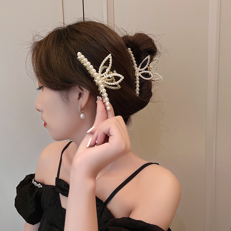 Kẹp Tóc Tai Thỏ Kim Loại Đính Ngọc Trai Dễ Thương