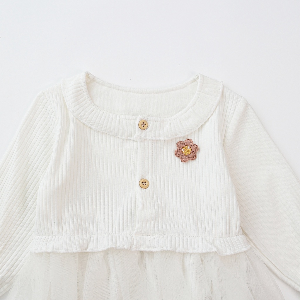 Bộ áo liền quần công chúa Sanlutoz tay dài vải tuyn cotton thời trang mùa Thu cho bé gái