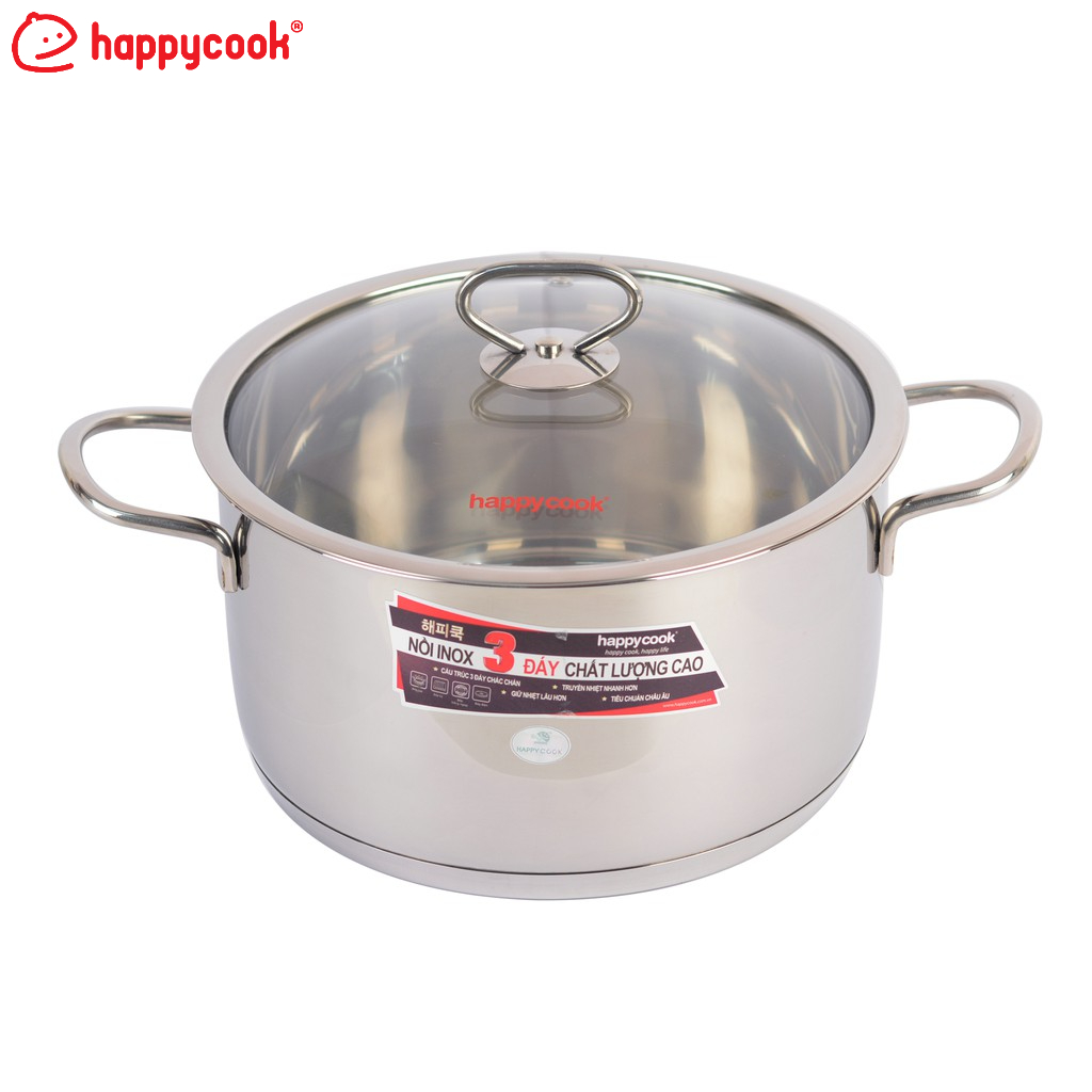 [Mã BMBAU50 giảm 7% đơn 99K] Nồi Inox Cao Cấp 3 Đáy Nắp Kiếng Happy Cook Delux 16cm N16-DLGP