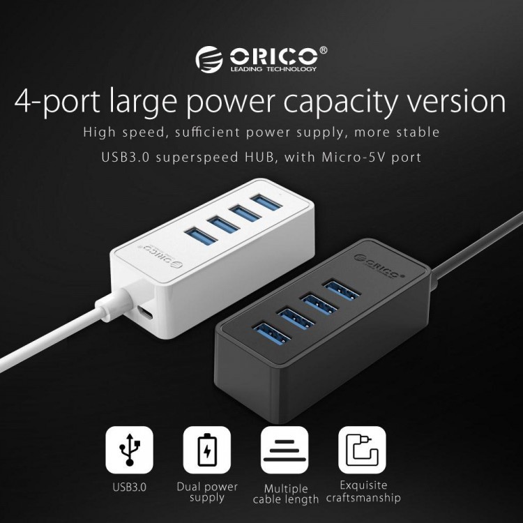 HUB USB 3.0 chia 4 cổng USB 3.0 (Hub USB 3.0) Orico W5P-U3 - Hàng Chính Hãng- Bảo Hành 12 Tháng