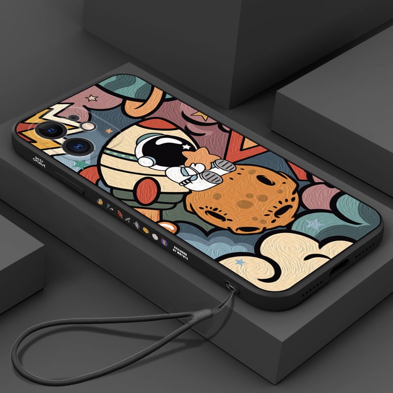 Ốp Điện Thoại Silicon Mềm Hình Phi Hành Gia Graffiti Gắn Dây Đeo Cho iPhone 14 13 12 11 Pro Max XS Max XR X 8 7 Plus