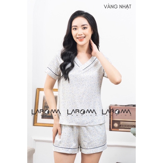 Bộ ngủ mặc nhà pyjama nữ Laroma quần sóc chất lụa satin cao cấp mát lạnh
