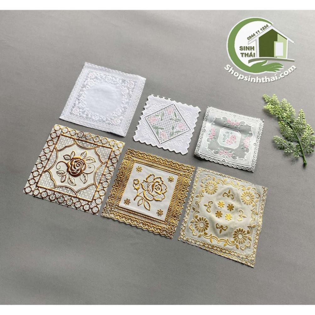 Tấm lót lọ bình hoa, bình bông, bình trà, lót ly, lót trang trí chén dĩa, bằng nhựa, có ren, hoa văn dập nổi