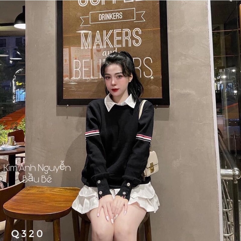 Áo nỉ da cá phối sơmi