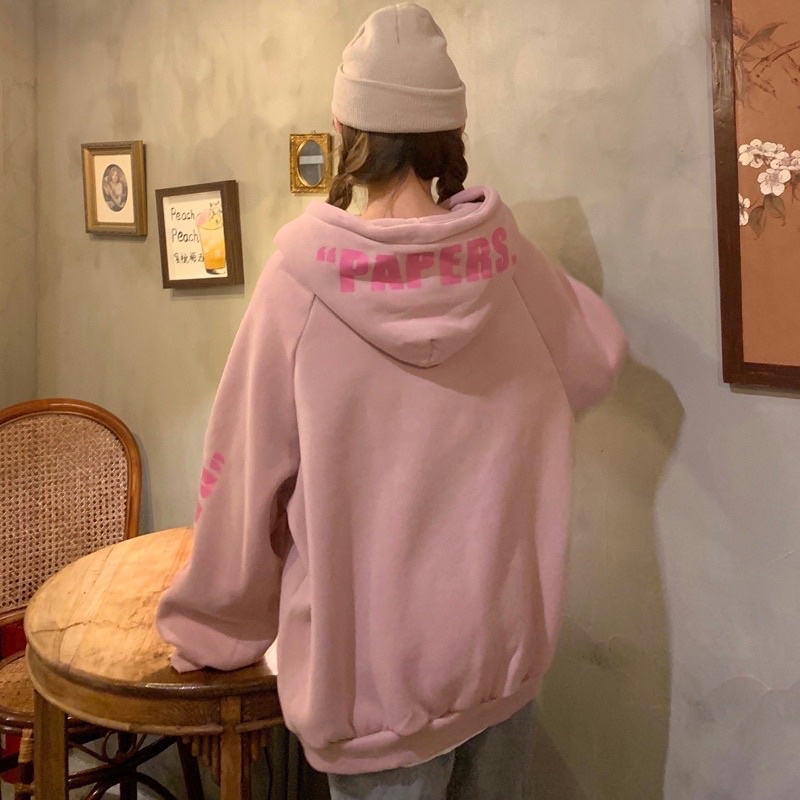 Áo hoodies nữ chất nỉ form rộng chất dầy dặn có mũ - Áo nỉ lót lông Quảng Châu cao cấp