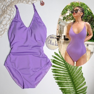 Bikini một mảnh cổ V màu tím