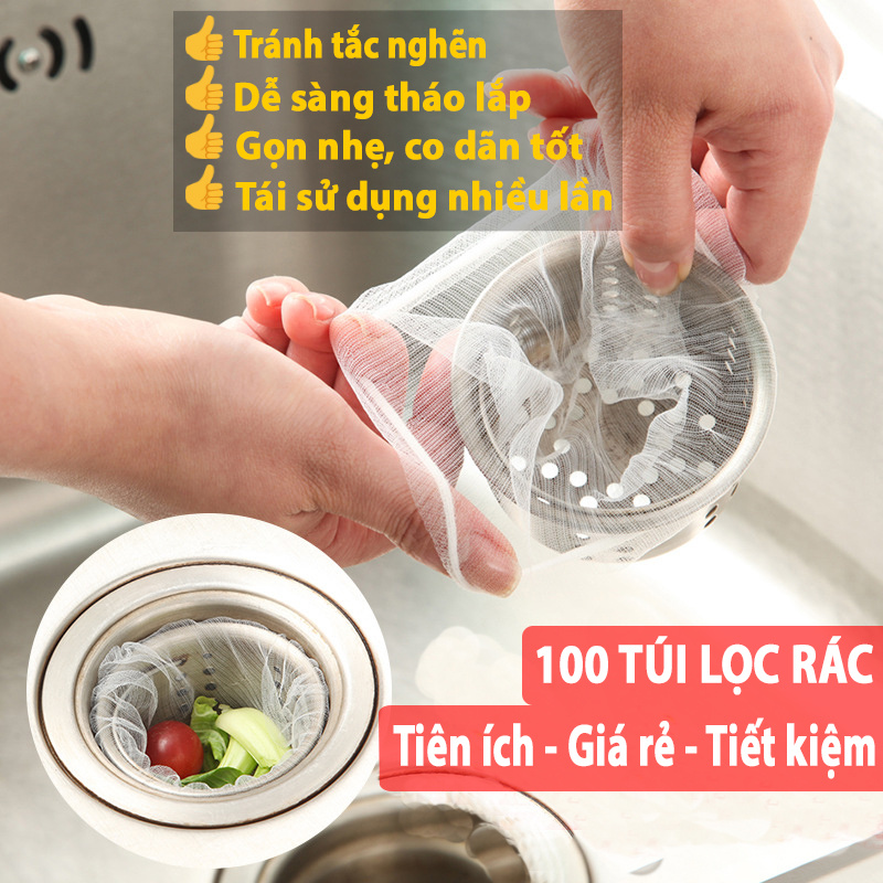 100 Túi Lọc Rác Bồn Rửa Chén Bát - Túi Lưới Vải Tự Phân Huỷ Có Chun Miệng Túi - Siêu Rẻ TLR01