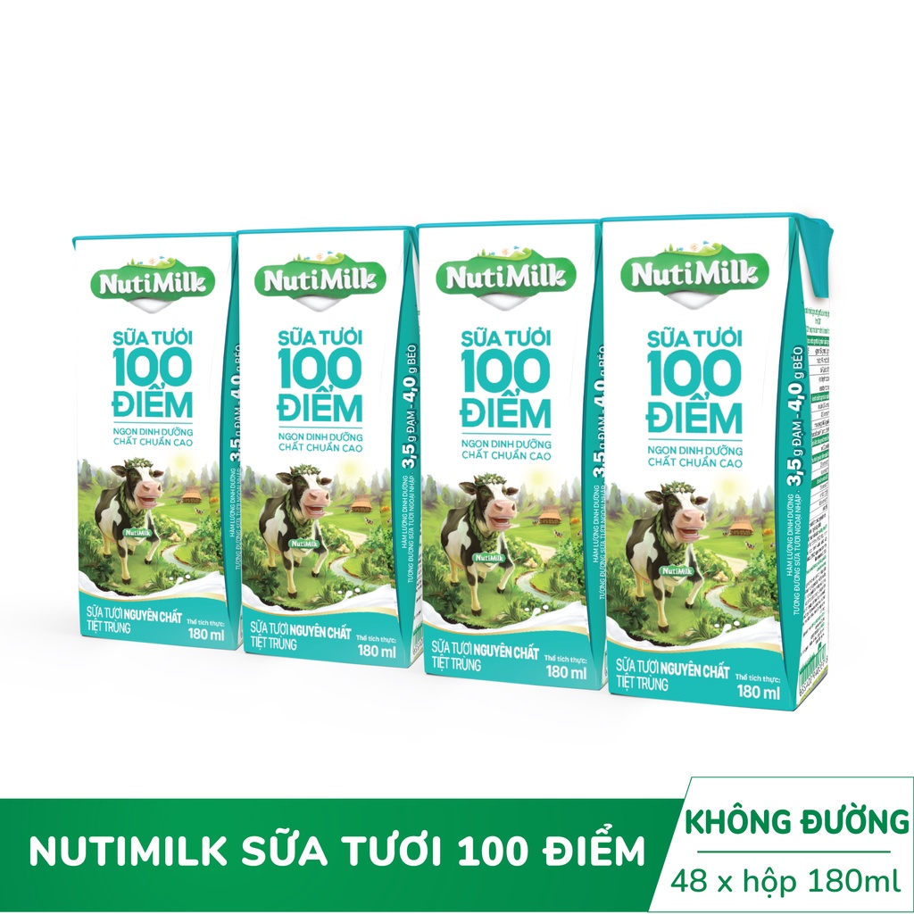 Thùng 48 hộp NutiMilk ST 100 điểm -ST nguyên chất tiệt trùng Hộp 180 mL/hộp