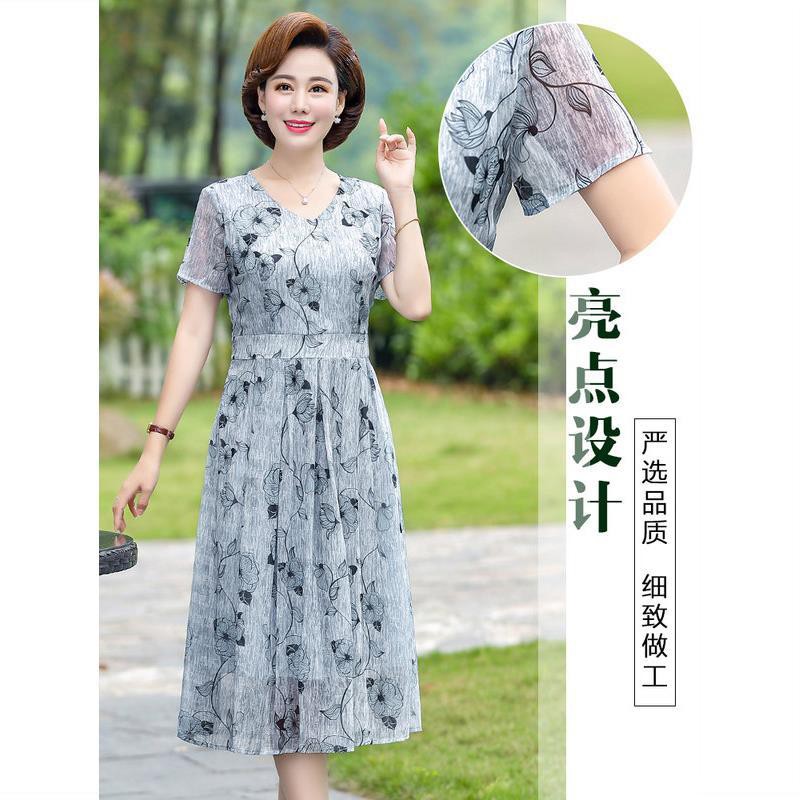 váy đầm dáng xoè✢▩Váy voan ngắn tay mùa hè của mẹ trung niên Phong cách phương Tây cho phụ nữ 50 tuổi và cao d | BigBuy360 - bigbuy360.vn