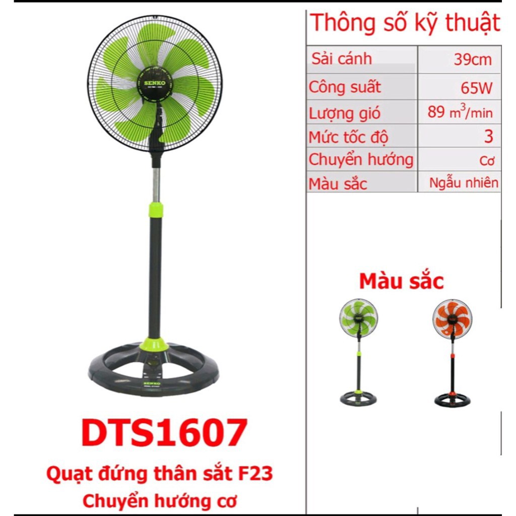 Quạt Đứng Thân Sắt F23 Senko DTS1607 Đen Két -  Hàng Việt Nam chất lượng cao, BH 24 tháng