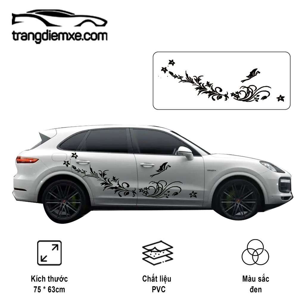 Decal Dán Xe Họa Tiết Hoa Bướm Tem Dán Xe Thơ Mộng Trangdiemxe Y79