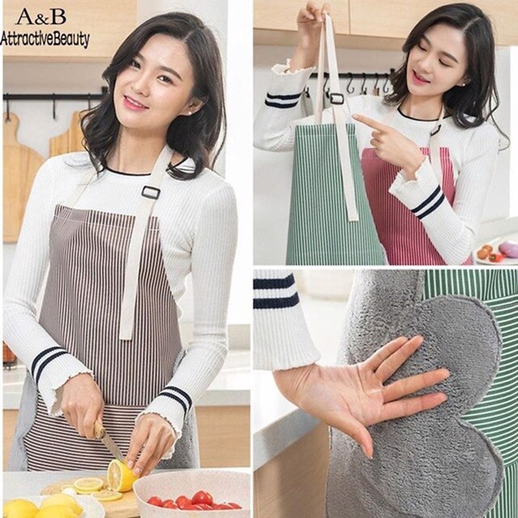 [SẠCH SẼ]Tạp dề nấu ăn, chống thấm, thiết kế khăn lau, túi để điện thoại bên hông tiện ích