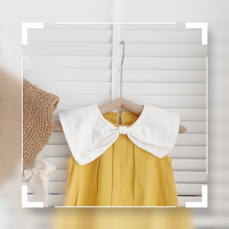 Váy hè sát nách nền màu trơn, cổ trắng thắt nơ cho bé gái 8-21kg- Chất thô cara mát