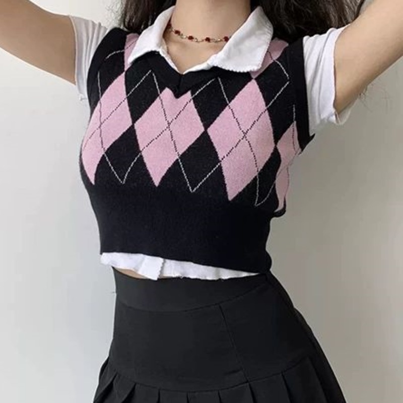 Áo Croptop Sát Nách Họa Tiết Sọc Caro Phong Cách Retro Hàn Quốc