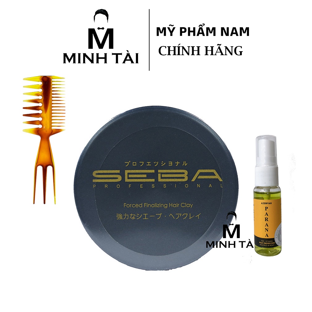 Sáp Vuốt Tóc Nam SEBA 80g Siêu Cứng Công Nghệ Nhật Bản + Xịt Dưỡng Tóc AZENMAN Parana 20ml + Lược Chải Tóc Texture