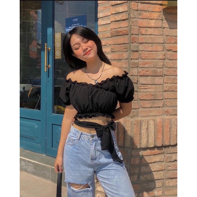 MIA_CROPTOP_ÁO_THẮT_NƠ_TAY_PHỒNG🥑(HÌNH THẬT 100%)