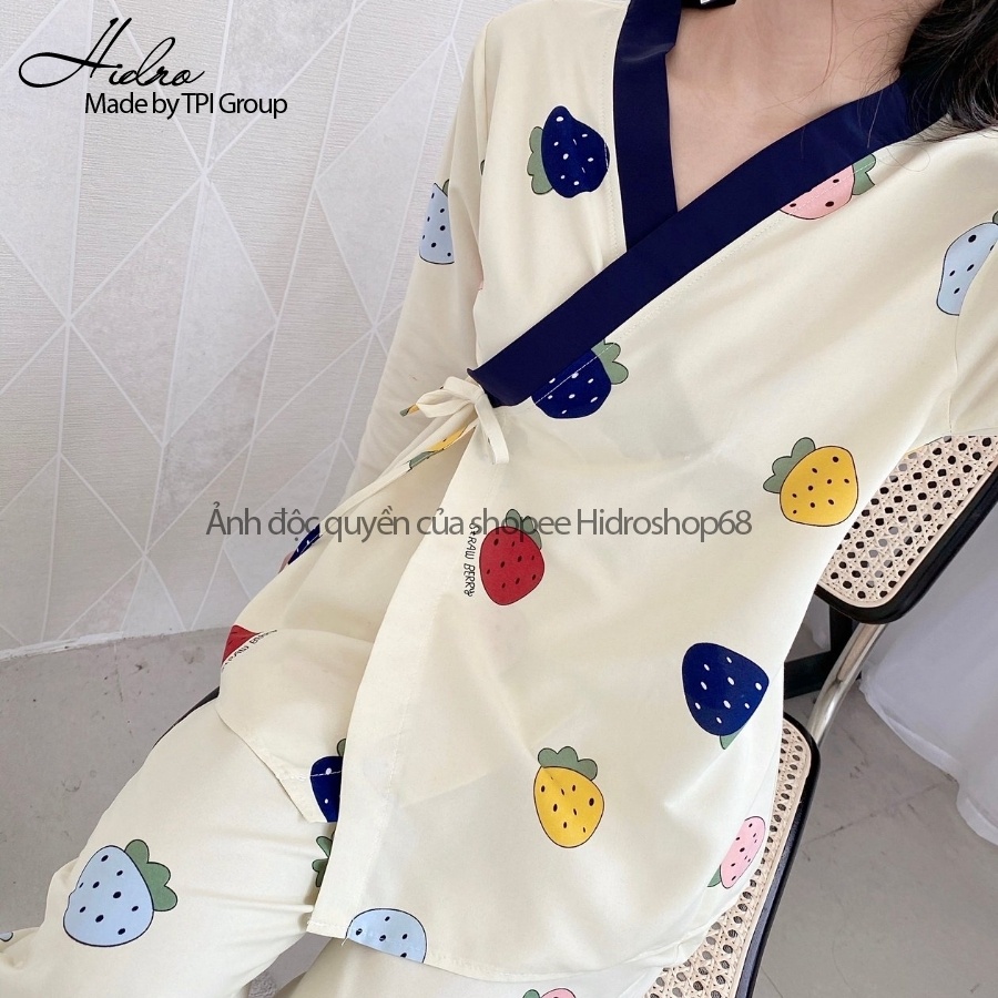 Bộ Pijama Kimono Dài Tay Phối Viền Họa Tiết Dễ Thương Chất Mềm Mịn | BigBuy360 - bigbuy360.vn