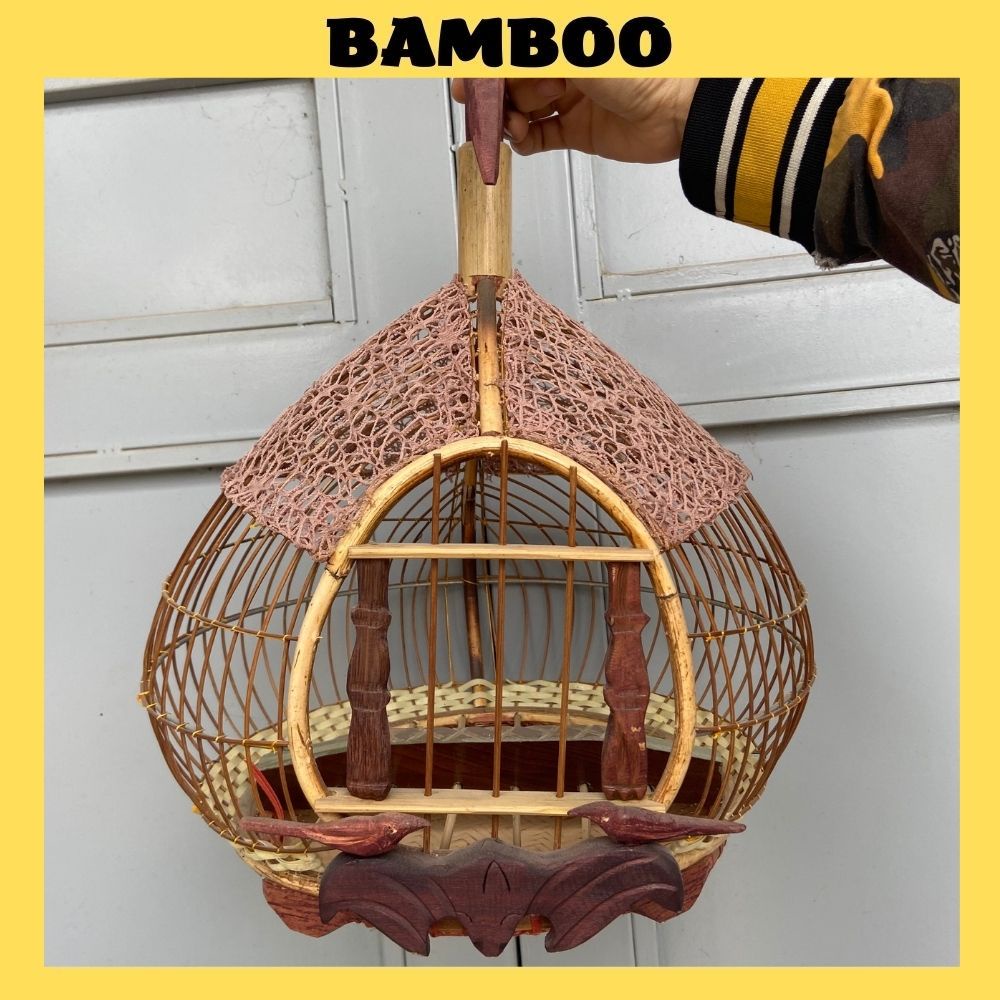 Lồng cu gáy Bamboo lồng nuôi chim cu gáy quả đào cửa dơi nóc chất liệu xơ dừa cao cấp