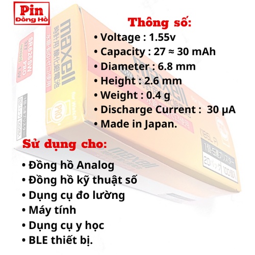 Pin 626 Maxell SR626SW PRO 1 vỉ 5 viên. Pin sr626 dùng cho đồng hồ đeo tay, thiết bị điện tử, bảng mạch, đồ chơi..