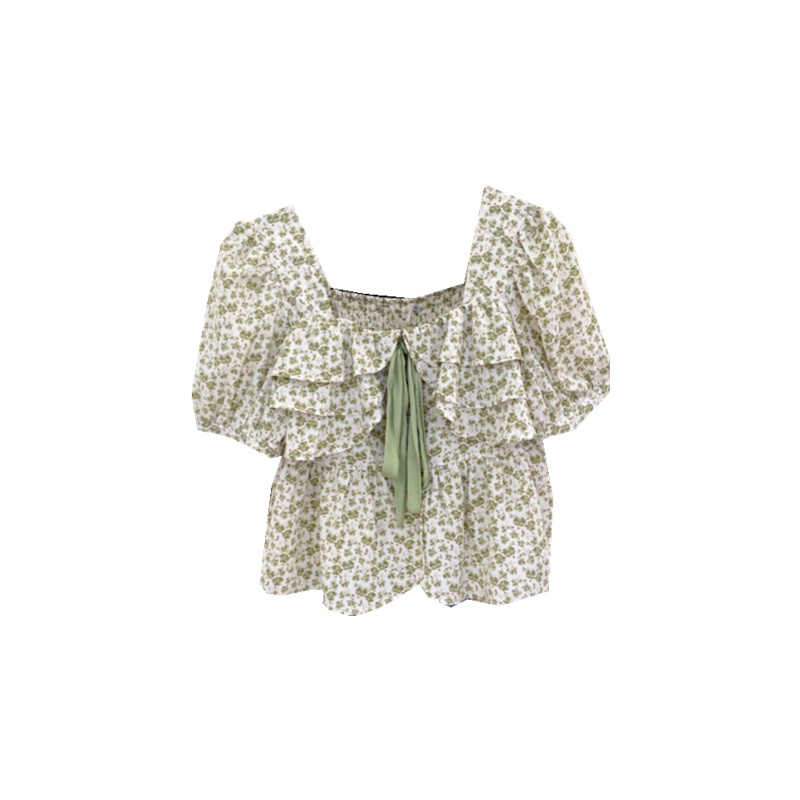 Áo Voan Tay Ngắn Cổ Vuông In Họa Tiết Hoa Nhí Xinh Xắn Thời Trang Hè Cho Nữ