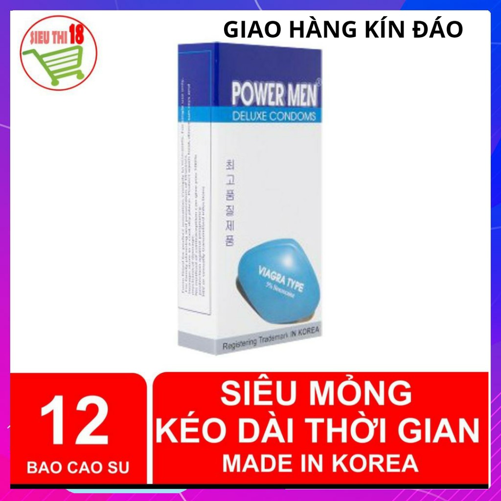 [ CHÍNH HÃNG ] - Bao Cao Su  Powermen Viagra, siêu mỏng, kéo dài thời gian guan hệ - Hộp 12 cái