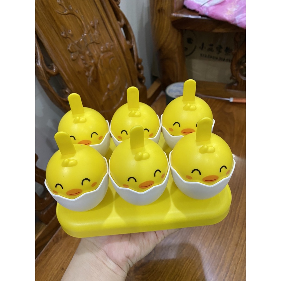 Khuôn Làm Kem Hình Quả Trứng Gà Cute Bộ 6 Khuôn Làm Kem Đáng Yêu Màu Vàng Có Chân Đế Chắc Chắn