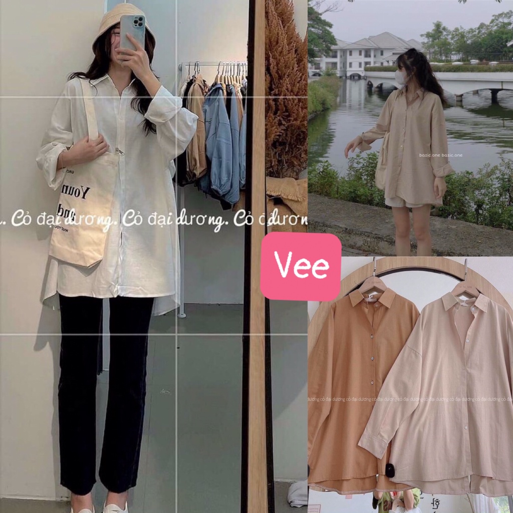 Áo sơ mi form rộng bigsize cúc sau lưng 3 màu dễ phối đồ/ Áo sơ mi tay bồng cổ bẻ thanh lịch mặc đi học, đi làm_veestore
